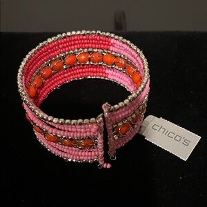 Chico's Vibrant Pink and Orange Beaded Bracelet